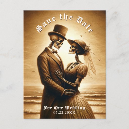 Gothic Sepia Skeleton Couple Wedding Save the Date Aankondigingskaart (Voorkant)