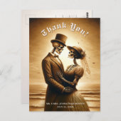 Gothic Sepia Skeleton Couple Wedding Thank You Briefkaart (Voorkant / Achterkant)