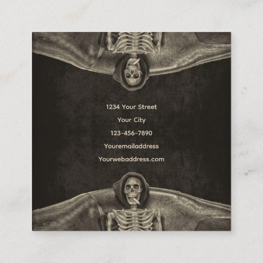 Gothic  Sepia Skeleton Tattoo Shop Vierkante Visitekaartje (Achterkant)
