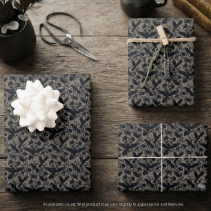 Gothic Sepia Vintage Raven Botanische Inpakpapier Vel