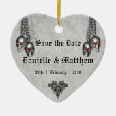 Gothic Silver Skulls Wedding Save the Date Keramisch Ornament (Voorkant)