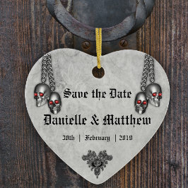 Gothic Silver Skulls Wedding Save the Date Keramisch Ornament