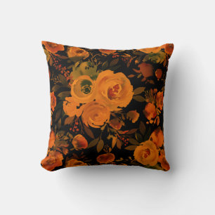 Gothic Sinaasappel en zwarte bloemen Kussen