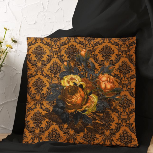 Gothic  Sinaasappel Zwart Kant Bloem Halloween Kussen (Creator heeft geüpload)
