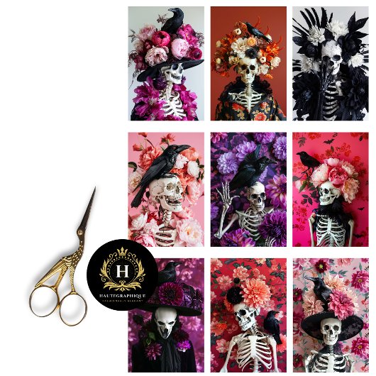Gothic Skelel Schedel Junk Journal Decoupage  Tissuepapier