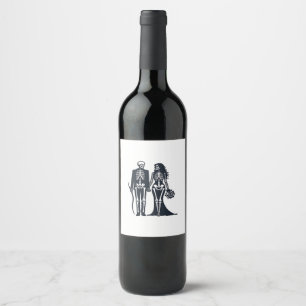 Gothic Skelet Bruid & Bruidegom – Tot de Dood Ons Wijn Etiket