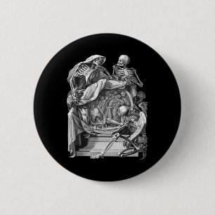  Gothic Skelet Gravure Memento Mori Hallo Ronde Button 5,7 Cm