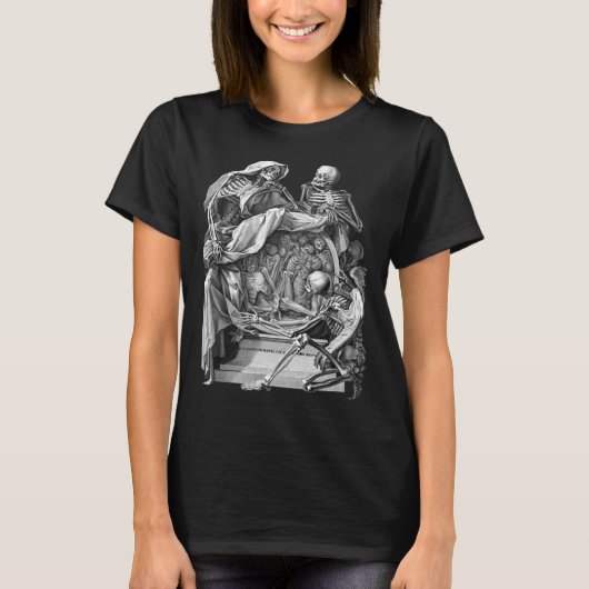 Gothic Skelet Gravure Memento Mori Hallo T-shirt (Voorkant)
