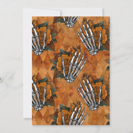 Gothic Skelet Hand & Oranje Roos Koppels Shower Kaart (Achterkant)