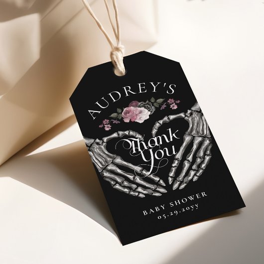 Gothic Skelet Handen Hart Baby shower Dank u Cadeaulabel
