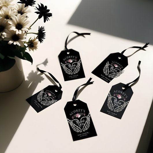 Gothic Skelet Handen Hart Baby shower Dank u Cadeaulabel