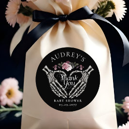 Gothic Skelet Handen Hart Baby shower Dank u Ronde Sticker