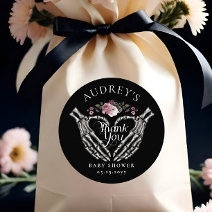 Gothic Skelet Handen Hart Baby shower Dank u Ronde Sticker
