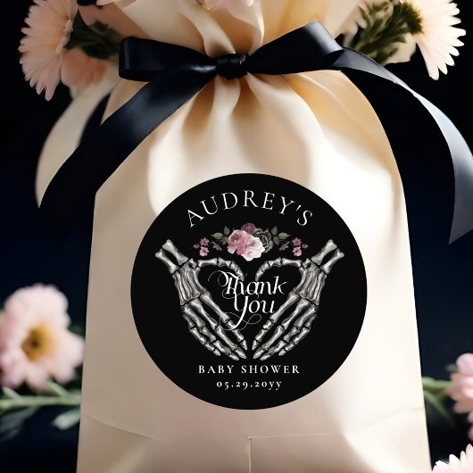 Gothic Skelet Handen Hart Baby shower Dank u Ronde Sticker