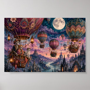 Gothic Skelet Heet Luchtballon Whimsigoth Kasteel Poster
