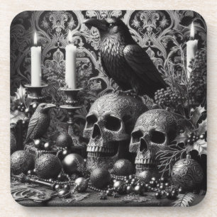 Gothic Skelet Kaars Donkere Monotone Halloween Bier Onderzetter
