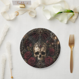 Gothic Skelet Koppel Halloween Feestbord Papieren Bordje