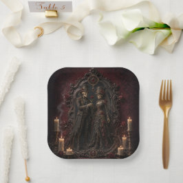 Gothic Skelet Koppel Halloween Feestbord Papieren Bordje