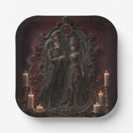 Gothic Skelet Koppel Halloween Feestbord Papieren Bordje