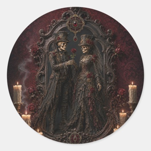 Gothic Skelet Koppel Halloween Ronde Sticker (Voorkant)