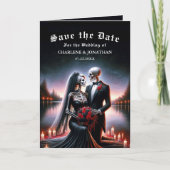 Gothic Skelet Koppel Navy Save the Date Aankondiging (Voorkant)
