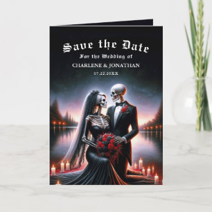 Gothic Skelet Koppel Navy Save the Date Aankondiging