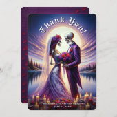 Gothic Skelet Koppel Rode Rozen Huwelijk Bedankkaart (Voorkant / Achterkant)