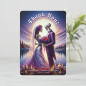 Gothic Skelet Koppel Rode Rozen Huwelijk Bedankkaart (Staand voorkant)