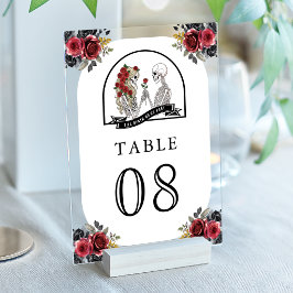 Gothic Skelet Koppel Rozen Trouw Tafel Nummer Acryl Uitnodigingen