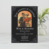 Gothic  Skelet Paar QRC Bruiloft Uitnodigen (Staand voorkant)