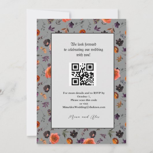 Gothic  Skelet Paar QRC Bruiloft Uitnodigen (Achterkant)