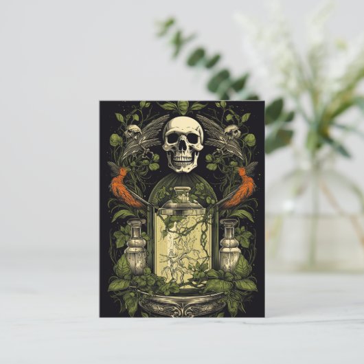  Gothic Skelet Schedel Raven Poison Halloween Briefkaart (Staand voorkant)