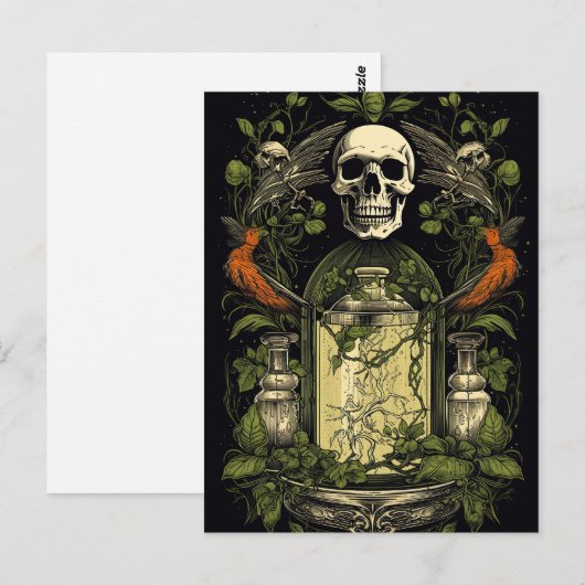  Gothic Skelet Schedel Raven Poison Halloween Briefkaart (Voorkant / Achterkant)