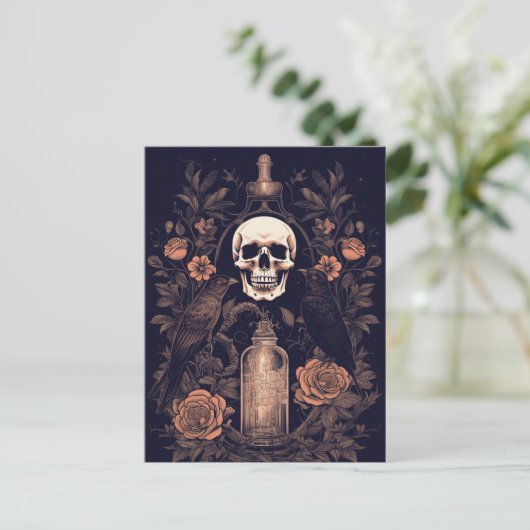  Gothic Skelet Schedel Raven Poison Halloween Briefkaart (Staand voorkant)