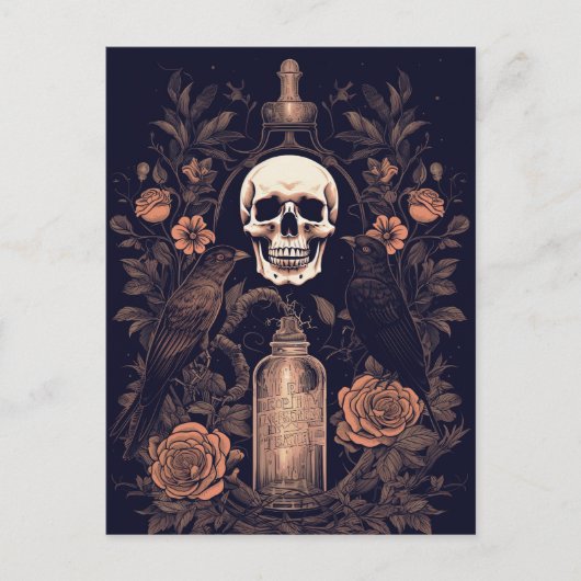  Gothic Skelet Schedel Raven Poison Halloween Briefkaart (Voorkant)