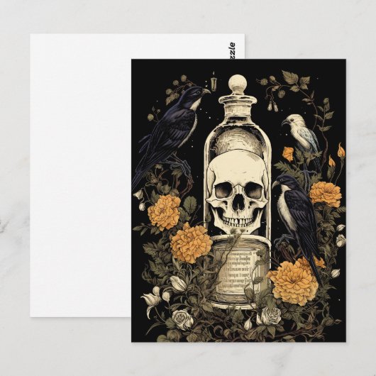 Gothic Skelet Schedel Raven Poison Halloween Briefkaart (Voorkant / Achterkant)