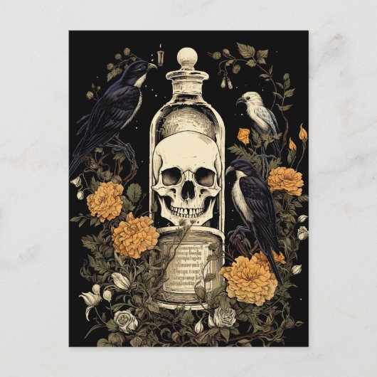 Gothic Skelet Schedel Raven Poison Halloween Briefkaart (Voorkant)