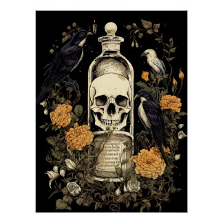 Gothic Skelet Schedel Raven Poison Halloween Perfect Poster