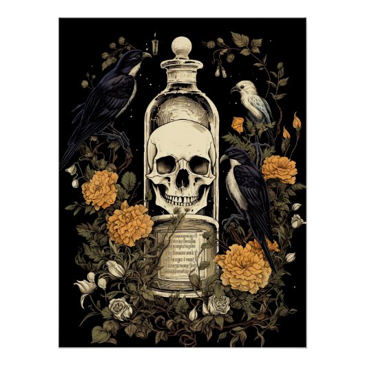  Gothic Skelet Schedel Raven Poison Halloween Perfect Poster (Voorkant)