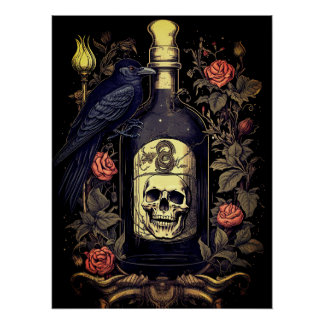 Gothic Skelet Schedel Raven Poison Halloween Perfect Poster