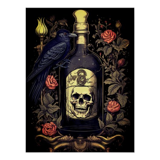  Gothic Skelet Schedel Raven Poison Halloween Perfect Poster (Voorkant)