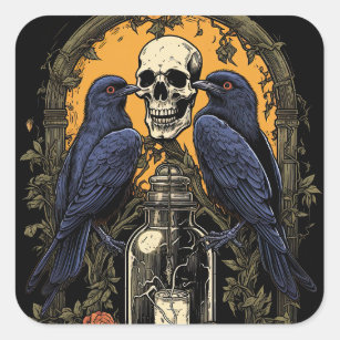  Gothic Skelet Schedel Raven Poison Halloween Vierkante Sticker