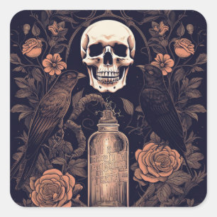  Gothic Skelet Schedel Raven Poison Halloween Vierkante Sticker