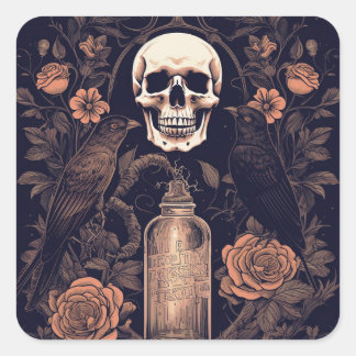  Gothic Skelet Schedel Raven Poison Halloween Vierkante Sticker