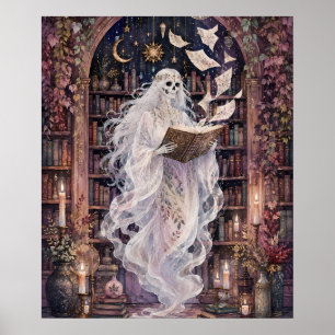 Gothic skeletale geest bibliotheek poster donkere