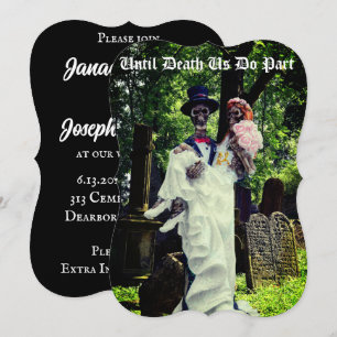 Gothic Skeleton Bride and Groom Invitation Kaart