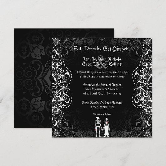 Gothic Skeleton Bride and Groom Invitations Kaart (Voorkant / Achterkant)