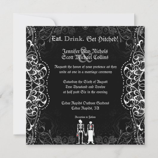 Gothic Skeleton Bride and Groom Invitations Kaart (Voorkant)