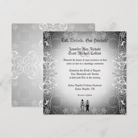 Gothic Skeleton Bride & Groom Wedding Invitations Kaart (Voorkant / Achterkant)
