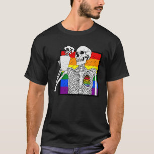 Gothic Skeleton Coffee Gay Lesbian Pride Rainbow H T-shirt